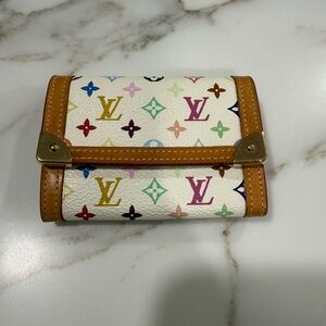 Louis Vuitton Monogram Multicolor Porte-Monnaie Plat Coin Purse White